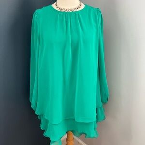 ASOS Emerald Green Tiered Chiffon Long Sleeve Dress
